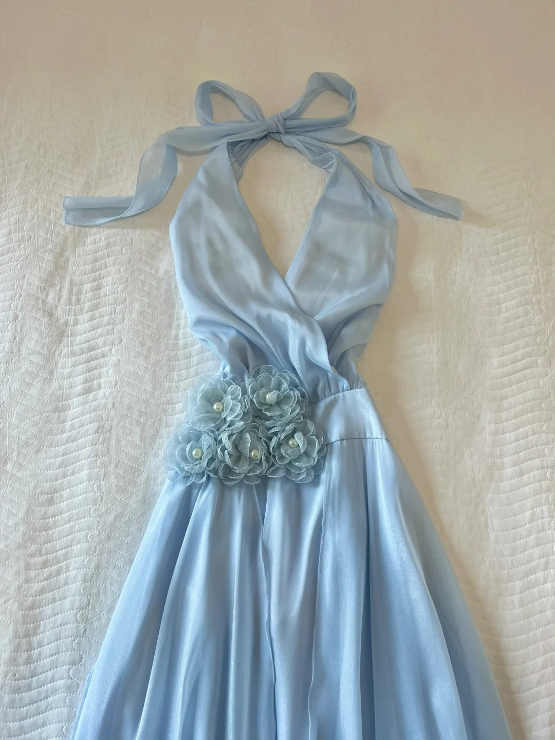 Elegant Prom Dress Halter Baby Blue Prom Dress Evening Dress Party Dress      D2591