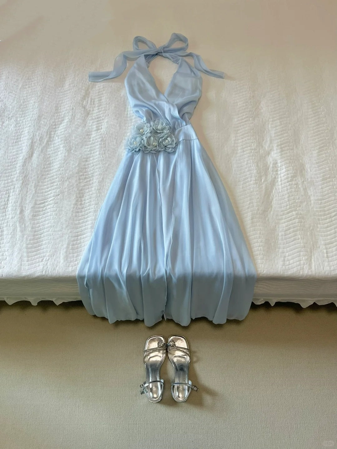 Elegant Prom Dress Halter Baby Blue Prom Dress Evening Dress Party Dress      D2591