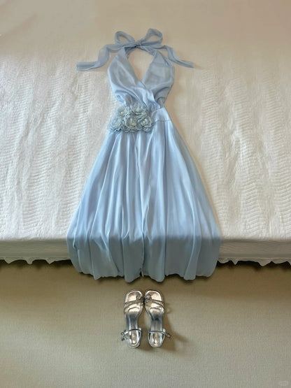Elegant Prom Dress Halter Baby Blue Prom Dress Evening Dress Party Dress      D2591