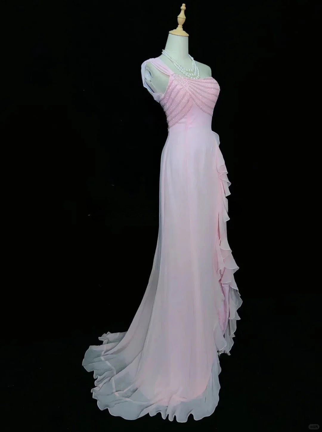Sweet Prom Dress One Shoulder Ruffle Slit Prom Gown Gala Dress Evening Dresses    D2599