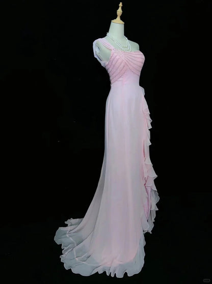Sweet Prom Dress One Shoulder Ruffle Slit Prom Gown Gala Dress Evening Dresses    D2599