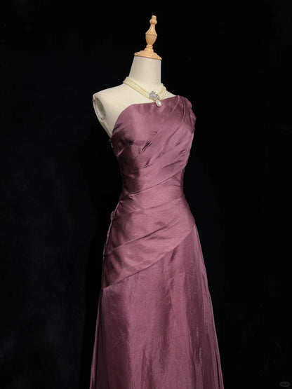 Charming Prom Dress A Line Asymmetrical Neck Pleated Prom Gown Gala Dress Evening Dresses   D2601