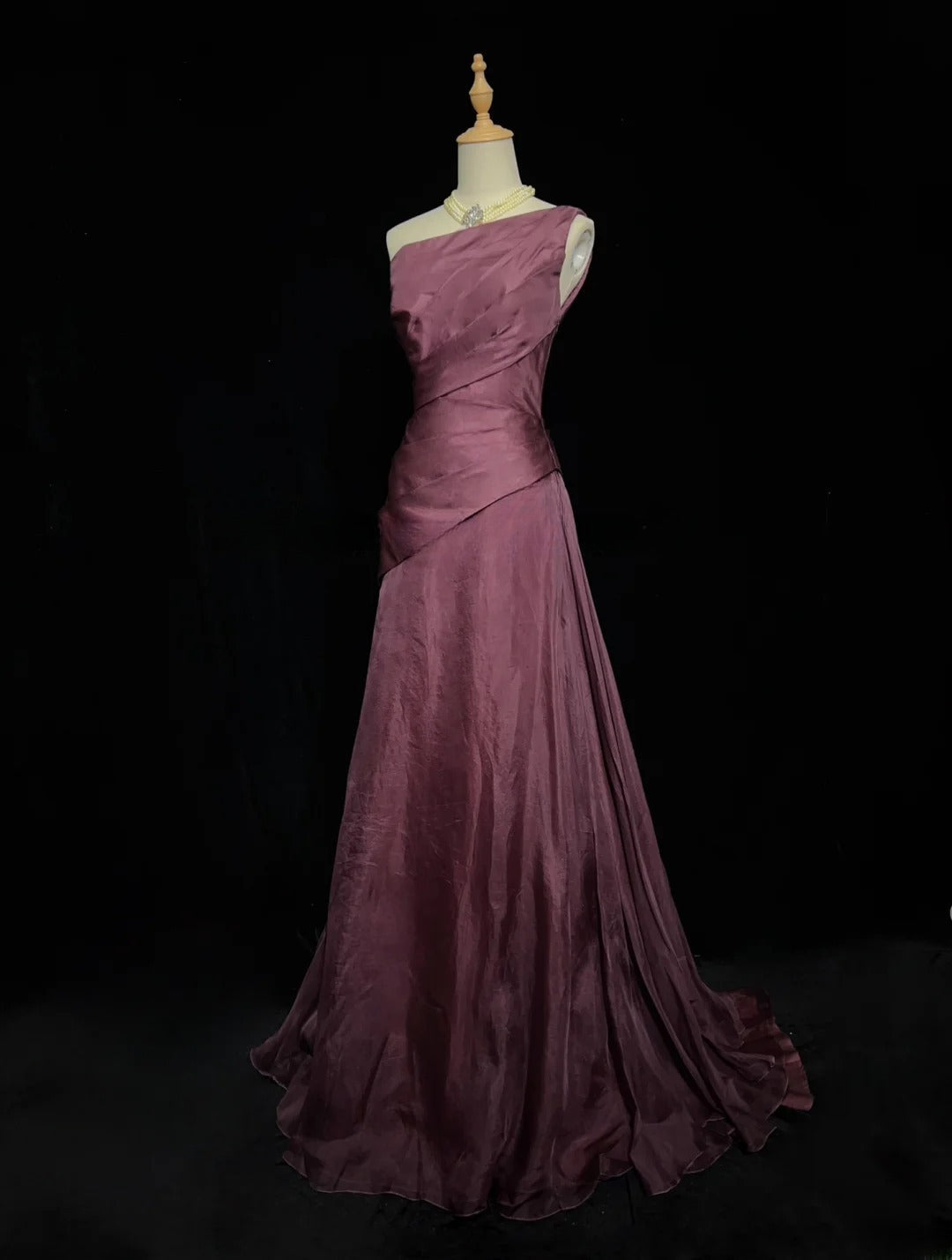 Charming Prom Dress A Line Asymmetrical Neck Pleated Prom Gown Gala Dress Evening Dresses   D2601