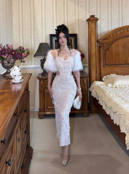 Stunning Prom Dress Spaghetti Straps Pearl Evening Dresses Birthday Party Dress Prom Gown Gala Dress  D2616