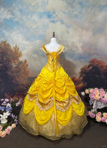 Sweet Prom Dress Yellow Pleated Tiered Evening Dress Ball Gown Quinceanera Dresses   D2623