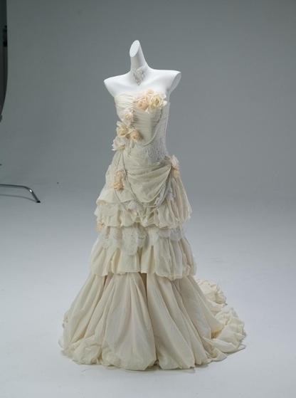 Elegant Prom Dress Strapless Pleated Flower Prom Gown Gala Dress Evening Dress  D2631