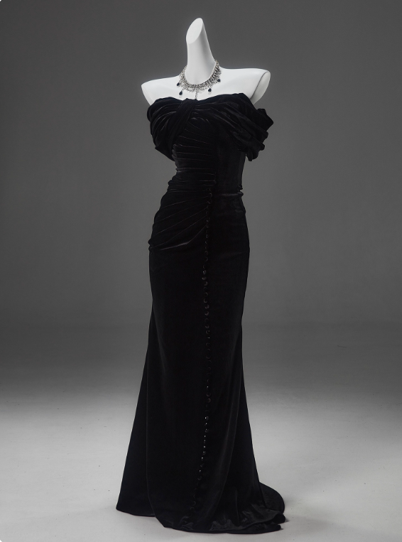 Charming Prom Dress Black Strapless Pleated Mermaid Prom Gown Gala Dress Evening Dress  D2633