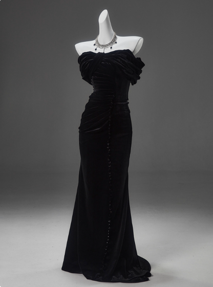 Charming Prom Dress Black Strapless Pleated Mermaid Prom Gown Gala Dress Evening Dress  D2633