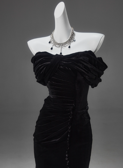 Charming Prom Dress Black Strapless Pleated Mermaid Prom Gown Gala Dress Evening Dress  D2633
