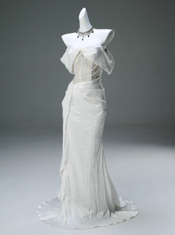 Elegant Prom Dress Off Shoulder Pleated Mermaid Prom Gown Evening Dress Gala Dresses  D2647