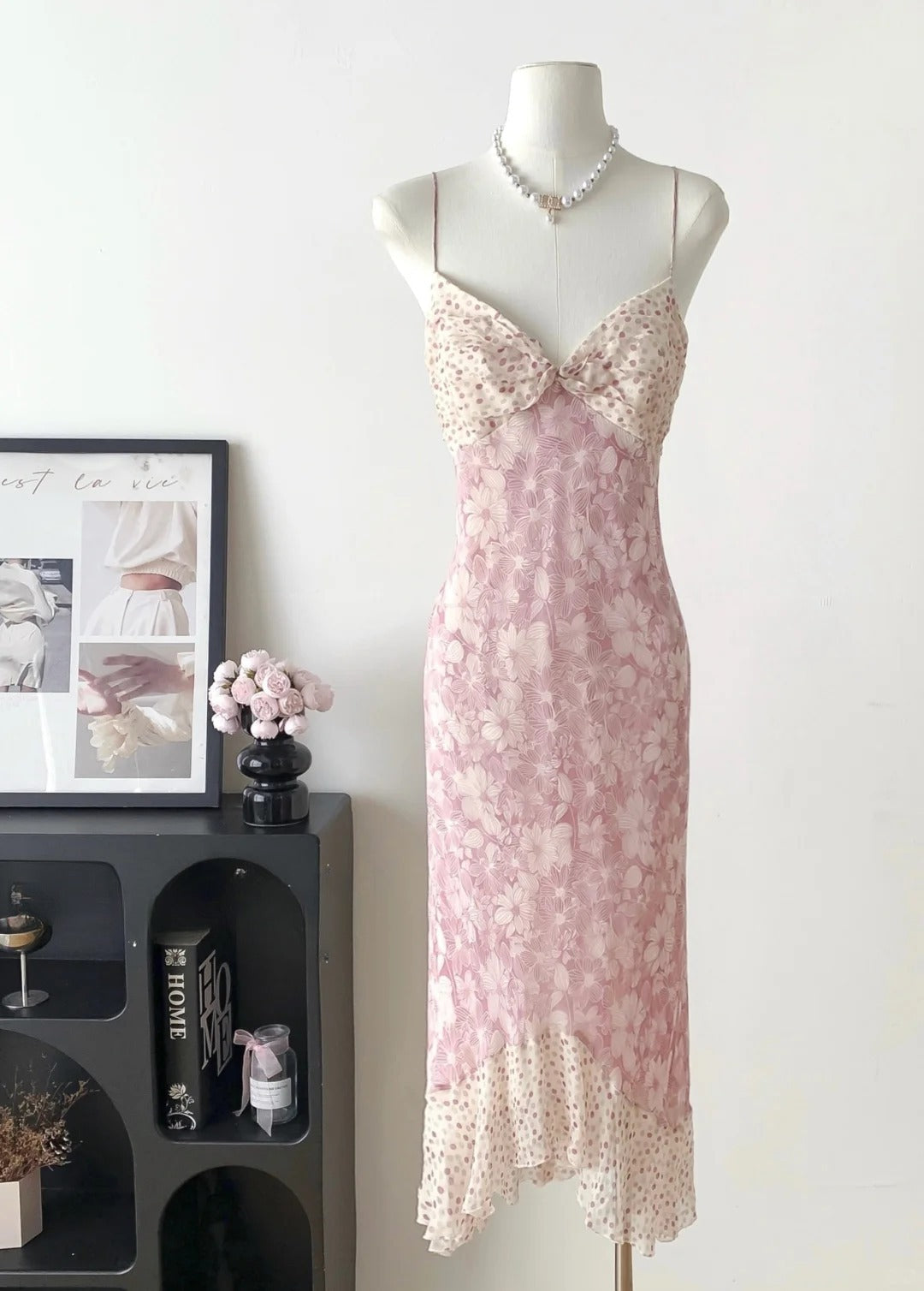 Sweet Prom Dress Spaghetti Straps Print Polka Dot Prom Gown Party Dresses   D2688