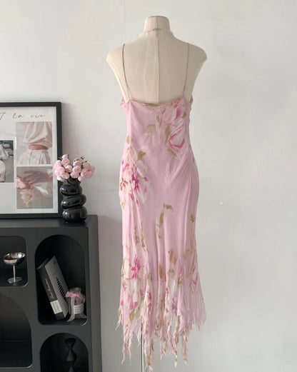 Beauty Woman Summer Dress Spaghetti Straps Asymmetrical Hem Party Dresses Vacation Dress   D2697