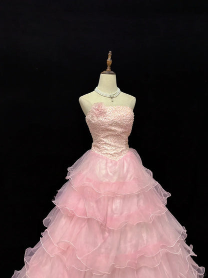 Sweet Ball Gown Strapless Tiered Ruffle Evening Dress Quinceanera Dress Prom Dress D2715