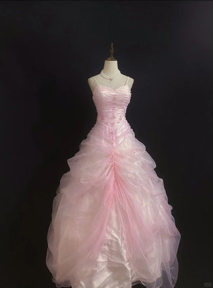 Beauty Ball Gown Spaghetti Straps Pleated Tulle Evening Dress 16th Dress Prom Dress D2719