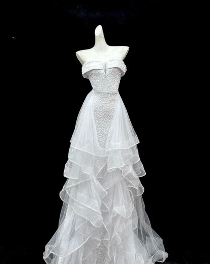 Gorgeous Prom Dress A Line V-neck Sequins Tulle Evening Dress Gala Dress  D2751