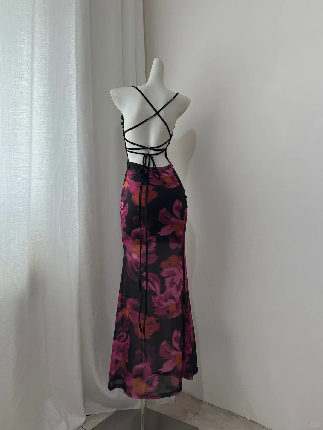 Elegant Women Dress Spaghetti Straps Print Vacation Dress Birthday Party Dress  D2757