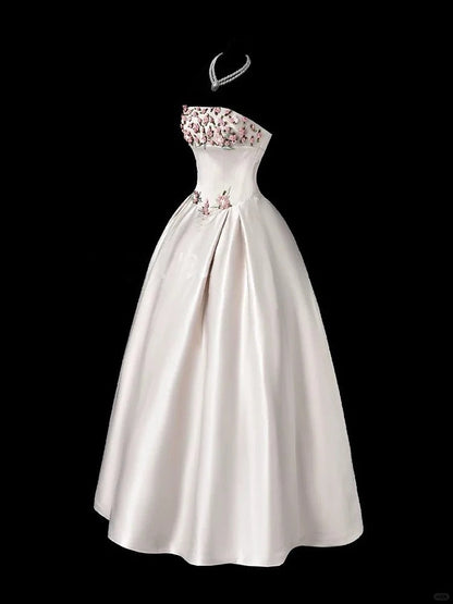 Sweet Prom Dress Strapless Flower Pleated Evening Dress Gala Dress 16th Dress  D2768