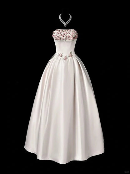 Sweet Prom Dress Strapless Flower Pleated Evening Dress Gala Dress 16th Dress  D2768