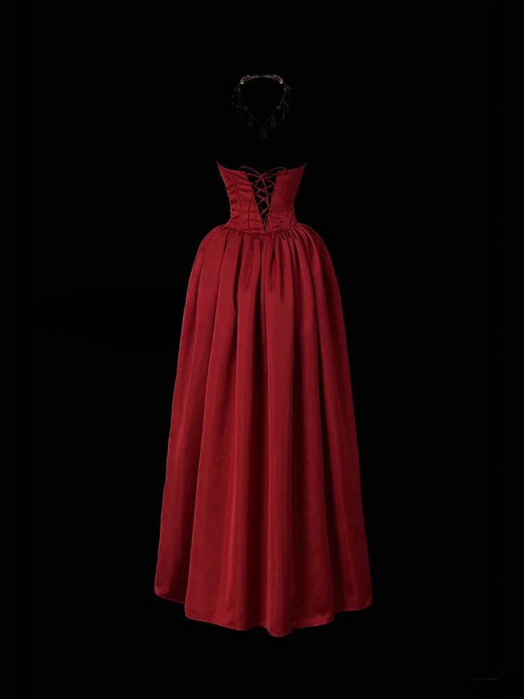 Stunning Prom Dress Strapless Rose Pleated Prom Gown Evening Dress Gala Dress     D2777