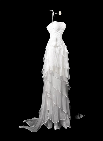 Beauty Prom Dress A Line Strapless Tiered Evening Dress Prom Gown Gala Dress    D2780
