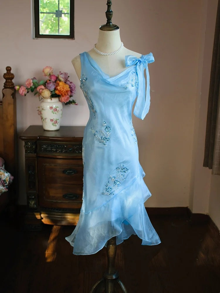 Sweet Prom Dress Asymmetrical Neck Beading Evening Dress Gala Dress Birthday Party Dress   D2799