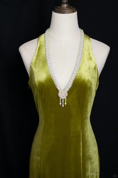 Gorgeous Prom Dress V-neck Pearl Birthday Party Dress Evening Dress Gala Dress    D2803