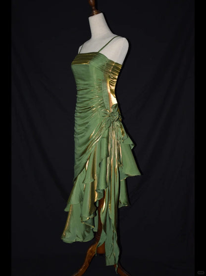 Stunning Prom Dress Spaghetti Straps Pleated Ruffle Birthday Party Dress Evening Dress Cocktail Dress      D2806