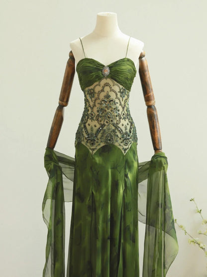 Gorgeous Prom Dress Spaghetti Straps Pleated Beading Evening Dress Gala Dress   D2817