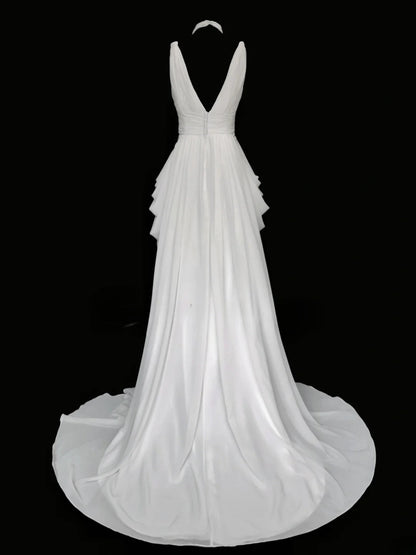 Elegant Prom Dress A Line V-neck Pleated Evening Dress Gala Dress D2825
