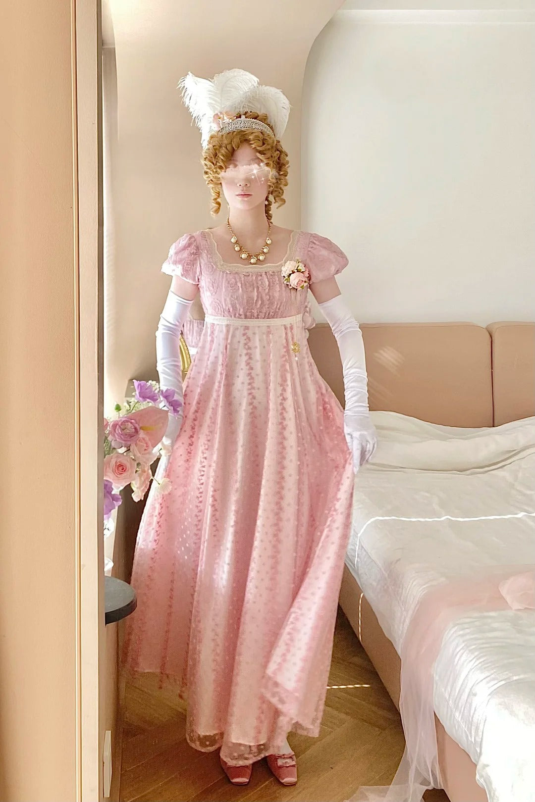 Sweet Prom Dress A Line Square Neck Floral Birthday Party Dress Evening Dress  D2849