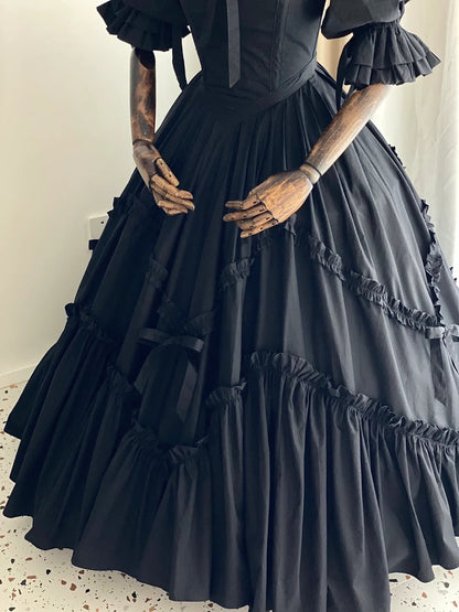 Stunning Prom Dress Black Square Neck Pleated Evening Dress Ball Gown Birthday Party Dress    D2853