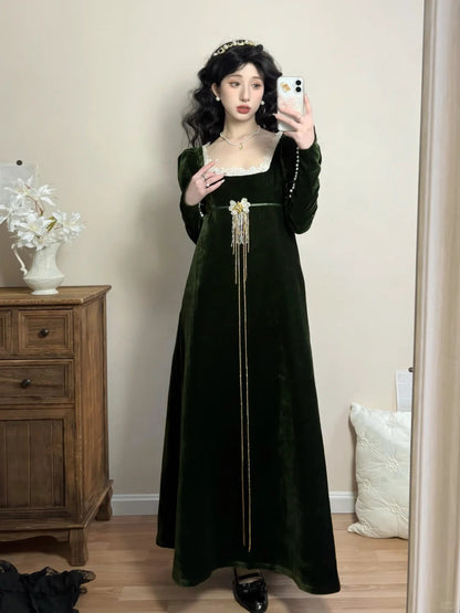 Elegant Prom Dress Velvet A Line Square Neck Evening Dress Gala Dress    D2855