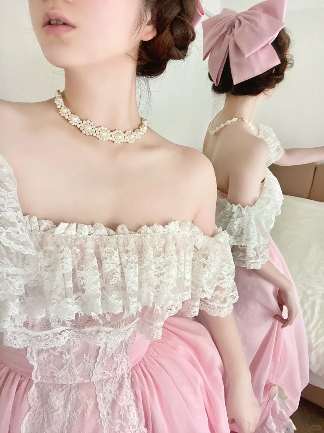 Sweet Prom Dress Pink Square Neck Pleated Ball Gown Evening Dress Quinceanera Dress  D2858