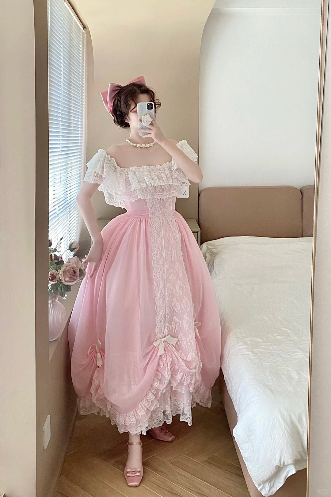 Sweet Prom Dress Pink Square Neck Pleated Ball Gown Evening Dress Quinceanera Dress  D2858