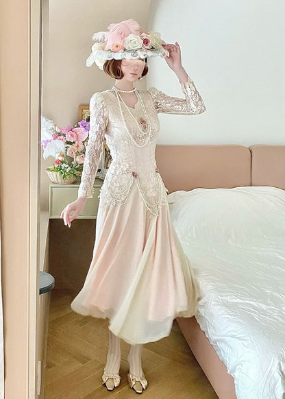 Elegant Prom Dress V-neck Pleated Lace Date Dress Party Dress  D2859