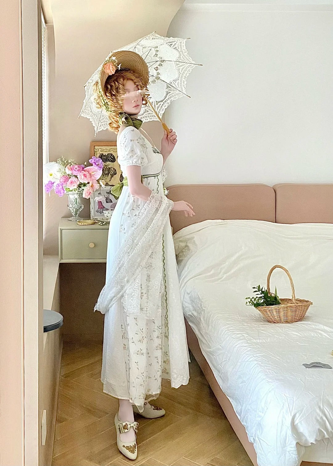 Sweet Summer Dress A Line Square Neck Pleated Women Dress Date Dress   D2862