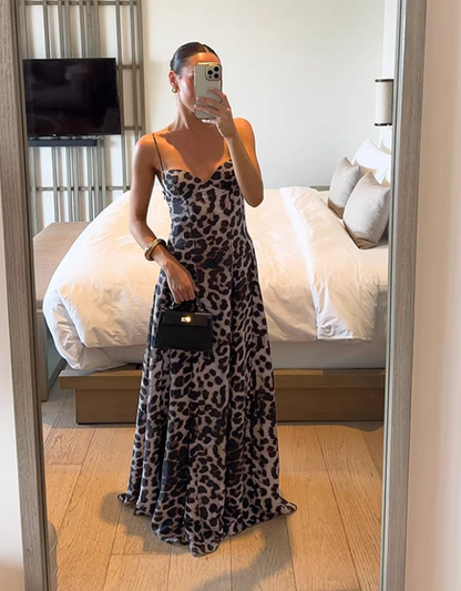 Stunning Summer Dress Spaghetti Straps Leopard Print Women Dress Vacation Outfits Party Dress   D2878