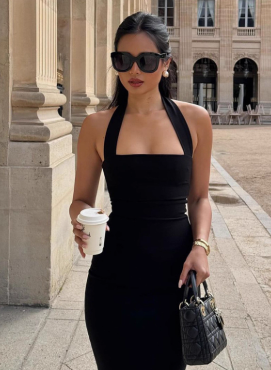 Minimalist Summer Dress Black Halter Ankle Length Women Dress Vacation Outfits Casual Dress     D2883