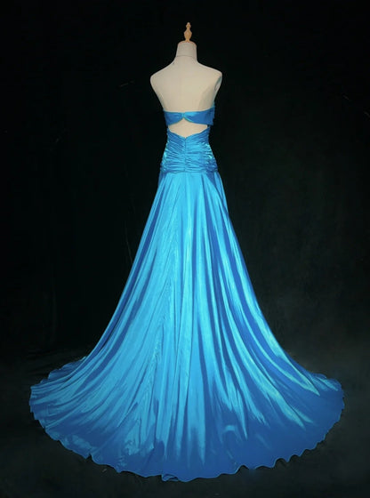 Stunning Prom Dress Blue A Line Sweetheart Pleated Gala Dress Evening Dress    D2900