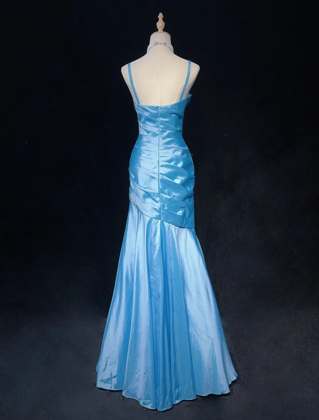 Charming Prom Dress Blue Spaghetti Straps Pleated Mermaid Evening Dress Gala Dress Party Dress   D2906