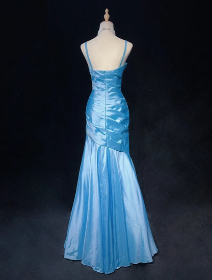 Charming Prom Dress Blue Spaghetti Straps Pleated Mermaid Evening Dress Gala Dress Party Dress   D2906