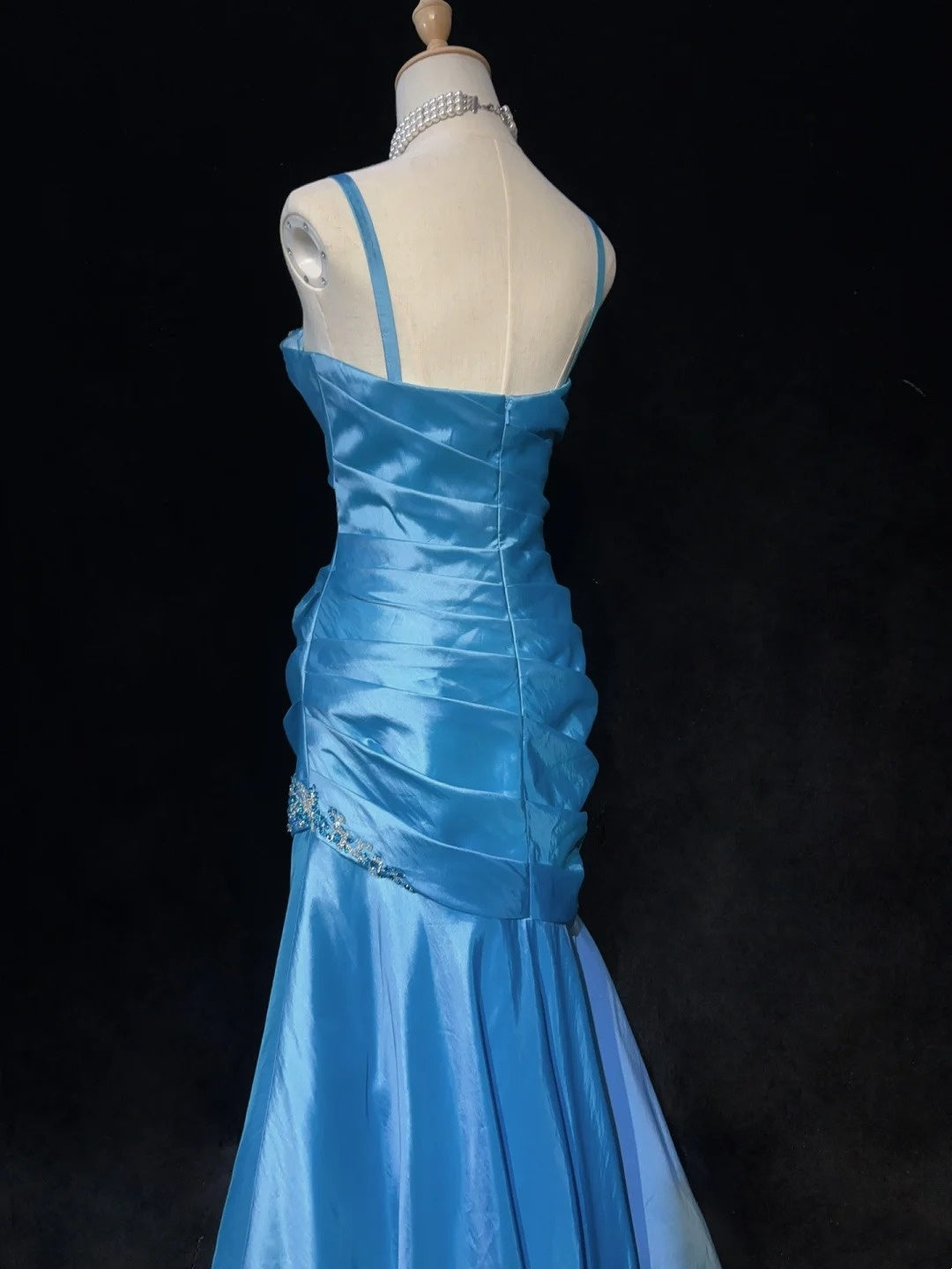 Charming Prom Dress Blue Spaghetti Straps Pleated Mermaid Evening Dress Gala Dress Party Dress   D2906