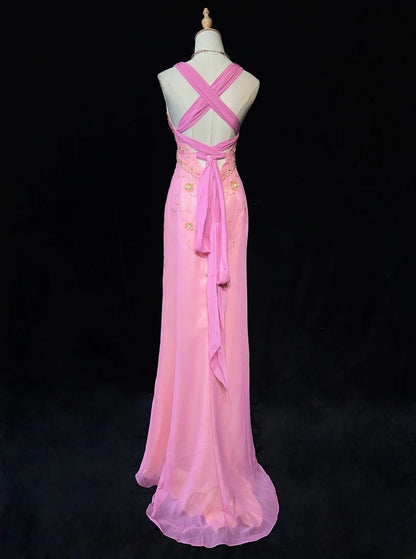 Sweet Prom Dress V-neck Pleated Ruffle Evening Dress Gala Dress    D2913