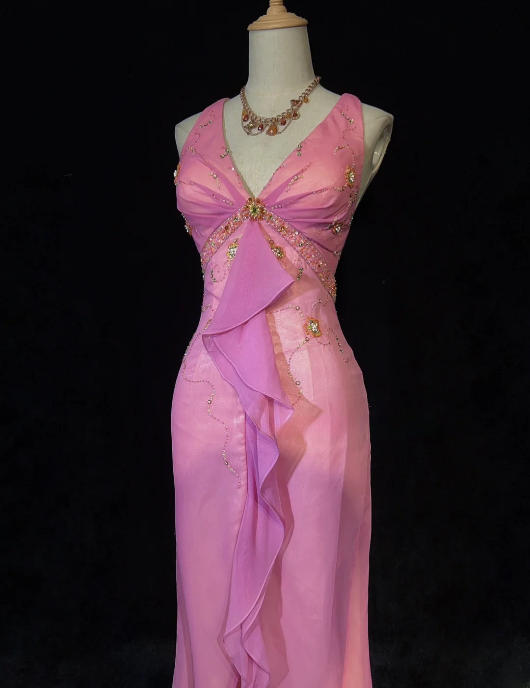 Sweet Prom Dress V-neck Pleated Ruffle Evening Dress Gala Dress    D2913