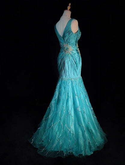 Stunning Prom Dresses V-neck Pleated Mermaid Evening Dress Gala Dress   D2916