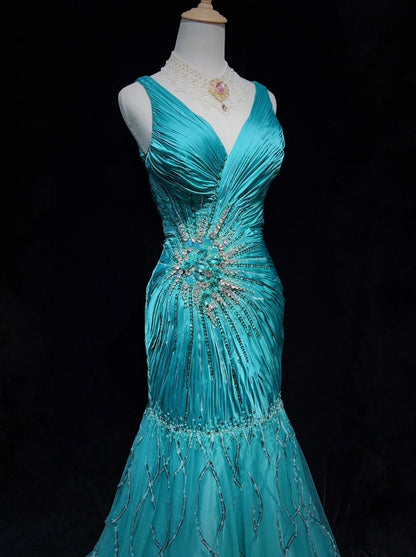 Stunning Prom Dresses V-neck Pleated Mermaid Evening Dress Gala Dress   D2916
