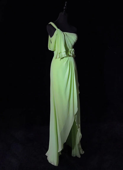 Elegant Prom Dresses One Shoulder Pleated Slit Evening Dress Gala Dress   D2917