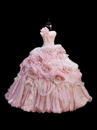 Sweet Prom Dress Strapless Pleated Ball Gown Quinceanera Dress Evening Dress    D2833