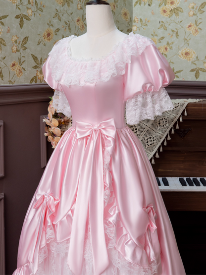 Stunning Prom Dress Pink Square Neck Pleated Lace Evening Dress16th Dress   D2943