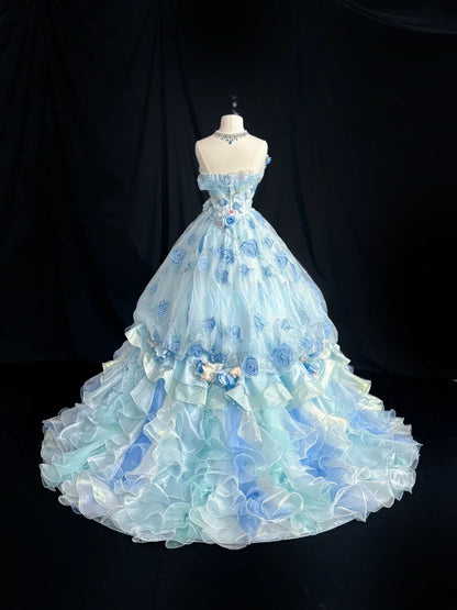 Stunning Prom Dress Strapless Ruffle Ball Gown 16th Dress Evening Dress  D2843